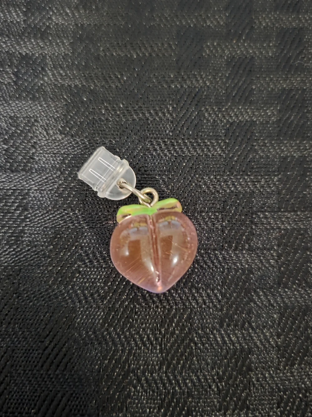 Pink Glass Peach Charm with Green Accent